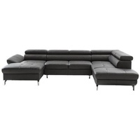 Novel Wohnlandschaft, Schwarz, Leder, Echtleder, 7-Sitzer, U-Form, 340x220 cm, Lederauswahl, Hocker erhältlich, Wohnzimmer, Sofas & Couches, Wohnlandschaften, Ledersofas