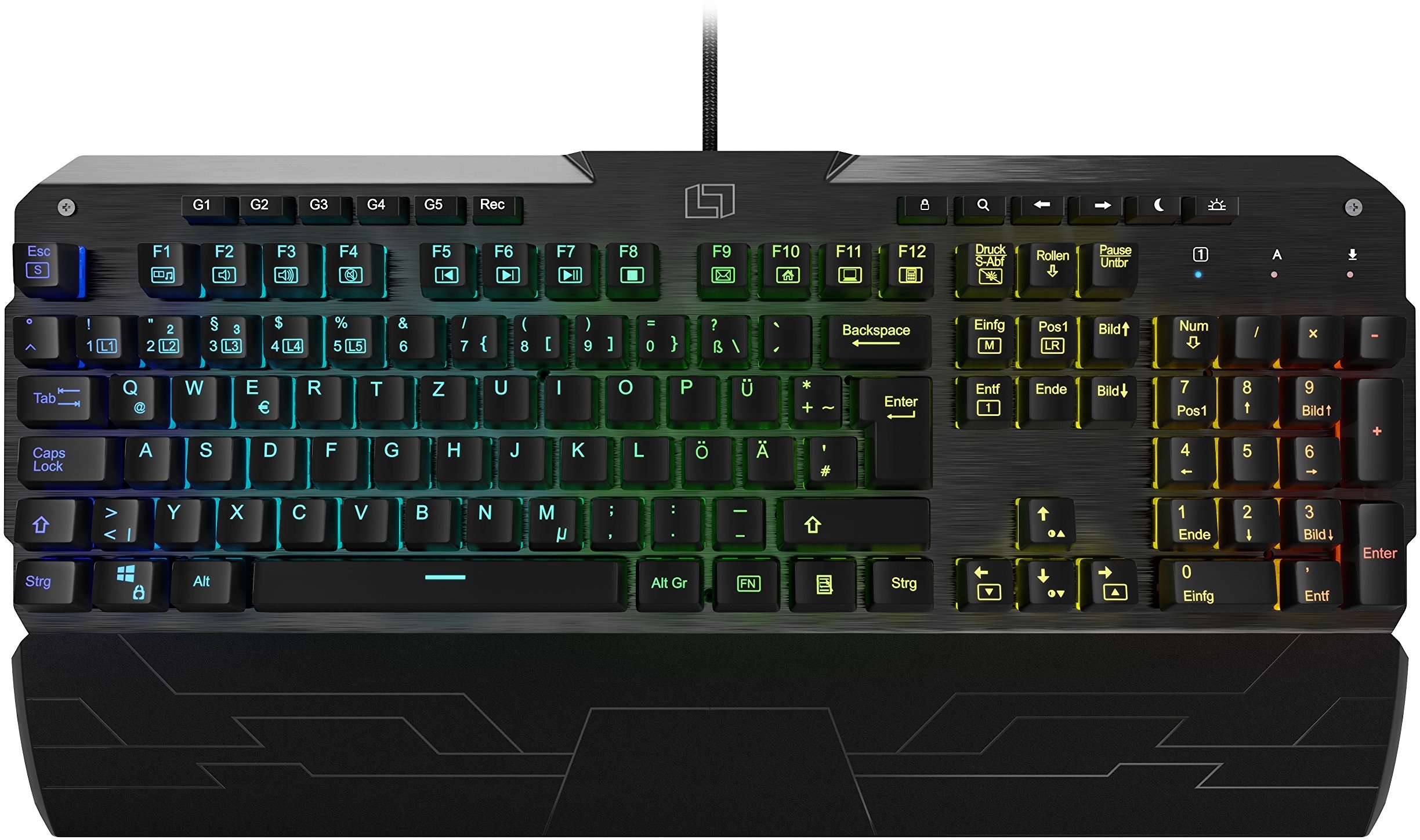 Lioncast LK300 RGB Aluminium Gaming Tastatur (mechanisches Keyboard, Red Switches, RGB Single Key Illumination, QWERTZ, LED, 16.8 Mio. Farben, Programmierbar, USB, abnehmbare Handballenauflage)
