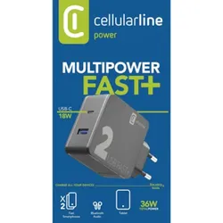 Cellularline Reiselader MULTIPOWER 36W 1x SUB Type-C und 1x Type-A ACHUSB2QCPD36WK