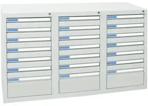 Stumpf Schubladenschrank Serie ESTA, 21 Schubladen lichtgrau (18x100, 3x200mm)