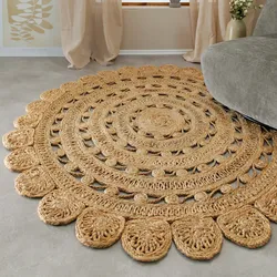 Teppich GREEN LOOOP "Bloom", beige (natur), H:12mm Ø:100cm, Jute, Teppiche, Jute, handgewebt, robust, strapazierfähig, Natur, Wohnzimmer