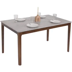 Esszimmertisch HWC-M55, Tisch Esstisch, Massiv-Holz HDF Laminat Melamin 135x80cm, Beton-Optik, braune Beine