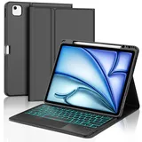 Tiiomioon Tastatur Hülle für iPad Air 13 Zoll (M4/ M3/ M2, 2026/2025/ 2024), Magnetische Hülle mit Tastatur für iPad Pro 12,9 Zoll 6 5 4 3 Generation mit 7-farbig Beleuchtete mit Trackpad, Schwarz