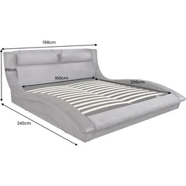 Riess-Ambiente Bett SWING 160x200cm grau Samt mit Stauraum geschwungenes Doppelbett