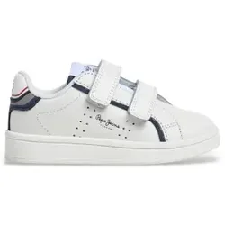 Pepe Jeans Unisex für Kinder. PBS000010 Turnschuhe Spieler Junge weiß (31), Leder, Wohnung, Klettverschluss, Lässig, Kinderbekleidung