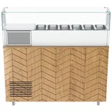 Gastronics Pizzakühltisch Premium – Hochwertige Kühltheke mit grauem Granit, Fischgrätenverkleidung, LED-Beleuchtung und 2 Türen 154 x 80 x 145 cm