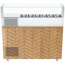 Gastronics Pizzakühltisch Premium – Hochwertige Kühltheke mit grauem Granit, Fischgrätenverkleidung, LED-Beleuchtung und 2 Türen 154 x 80 x 145 cm