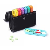 Surakey Tablettenbox 7 Tage 4 Fächer, Medikamentenbox für Medikamente,Vitamine,Fischöl,Pillendose mit PU Leder Taschen für Unterwegs,Seniorenfreundliche Pillenbox,Tablettendose Morgens Mittags Abend