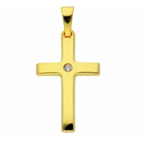 Kreuzkette ADELIA ́S "Halskette - Kreuzkette mit Kreuz Anhänger mit Zirkonia aus 585", gold, Halsketten, Damen, Gelbgold 585 Gold, Gelbgold 585, Gold, Kreuzkette, Schmuckset mit bis 45 cm stufenlos verstellbarer 925 Silber Halskette
