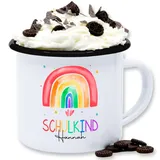 Emaille Tasse Blechtasse - Einschulung Schulanfang - Regenbogen Schulkind mit Namen - 300 ml - Weiß Schwarz - schulanfänger einschulung-schulkind trinkbecher schulkinder name schul schule