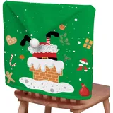 Hixingo Weihnachten Stuhlhussen 2 4 6 8 er Set,Grün Weihnachten Stretch Stuhlhussen Waschbar Stuhlbezug,Esszimmerstühle Stuhlbezüge für Küche,Restaurant,Bankett,Party Schutz (6er Set,Schornstein)