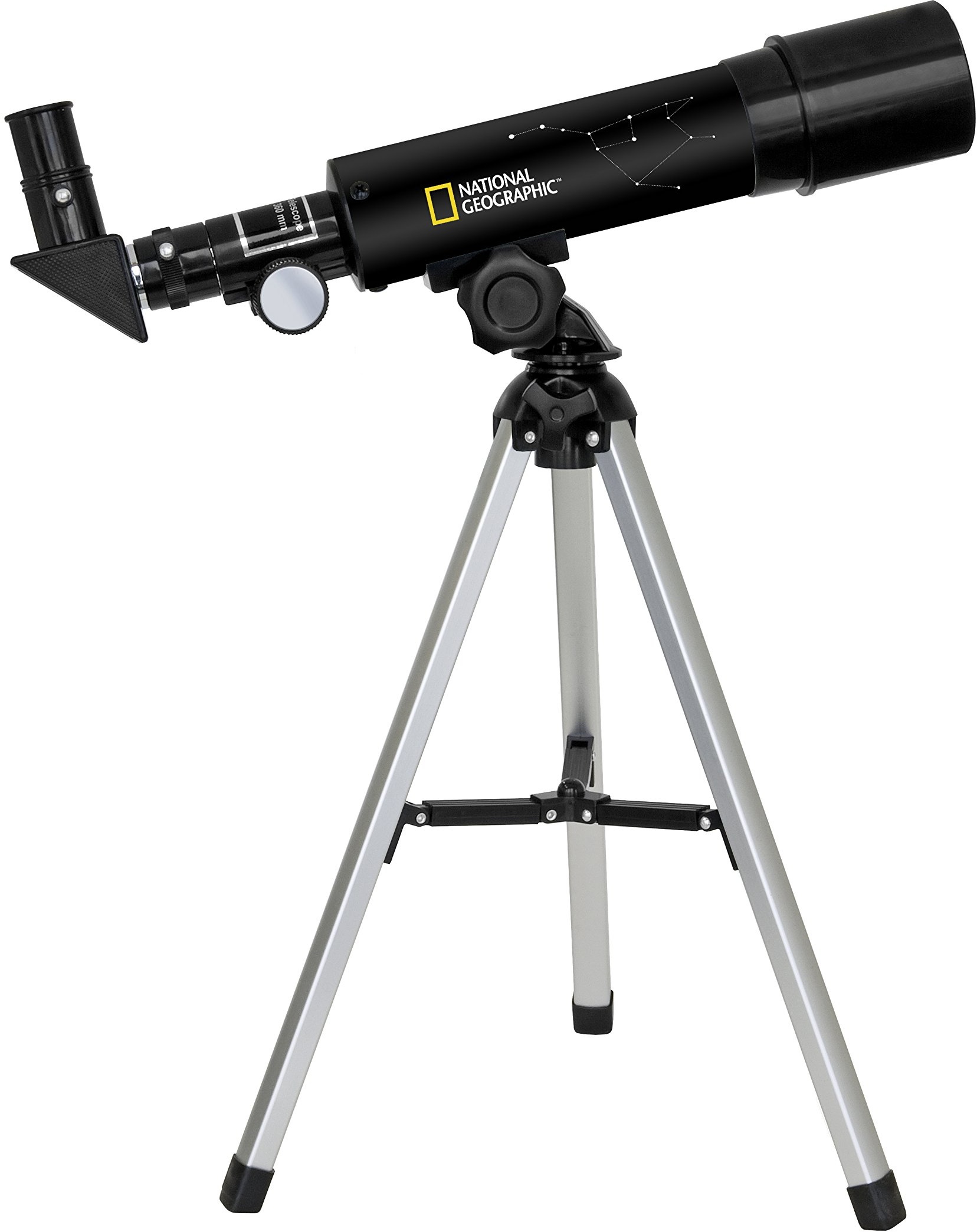 National Geographic 50/360 Teleskop mit Tischstativ aus Aluminium, 60-facher Vergrößerung und Zenitspiegel für Land- und Planetenbeobachtungen, schwarz