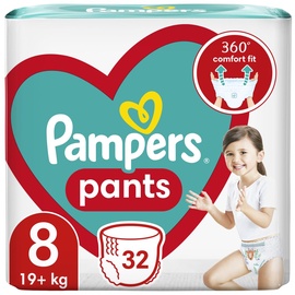 Pampers Pants Windel Größe 8 (19+ kg), 32 Stück, Windeln mit Stop- & Protect Anti-Leckage Hinten