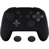 PlayVital Hülle für Nintendo Switch Pro Controller,Case Anti-Rutsche Hülle Schutzhülle Griffe Silikonhülle mit Stick Aufsätze für Nintendo Switch Pro Controller(Samurai Edition,Schwarz)