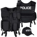 Black Snake SWAT FBI Security Police Agenten Kostüm Einsatzweste und Baseball Cap (Police, XS/S) - XS-S