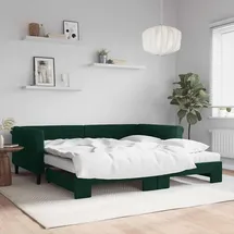 vidaXL Tagesbett Ausziehbar mit Matratzen Dunkelgrün 100x200 cm Samt