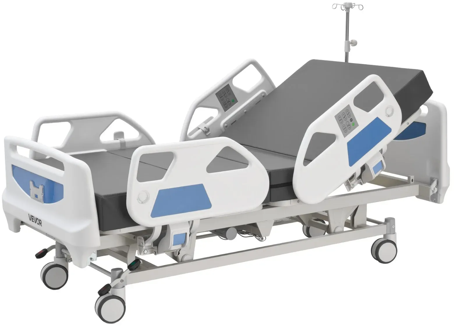 VEVOR Krankenhausbett Elektrisch, 5 Funktionen-Pflegebett mit Herzstuhl, Reanimationsfunktion, Trendelenburg- Anti-Trendelenburg-Lagerung, Zentralverriegelungssystem & 12,7 cm Rollen, Seniorenbett