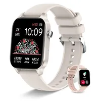 Erkwei Smartwatch Damen mit Telefonfunktion 1,85" Armbanduhr Benachrichtigungen Sprachassistent Herzfrequenz SpO2 Schlafmonitor Menstruationszyklus Schrittzähler Fitnessuhr für Android iOS, Beige