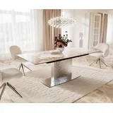 DeLife Esstisch Edge 180-220x100 Keramik Minas Melange Weiß-Beige Wave Edelstahl ausziehbar Esstische