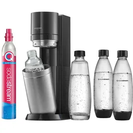 Sodastream Duo schwarz + 2 Glaskaraffen + 2 PET-Flaschen + Zylinder