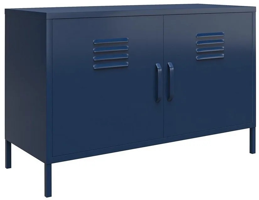 loft24 Sideboard Bradford, Anrichte, Spint Schrank, 2 Türen, Metall, Retro Look, Breite 100 cm blau