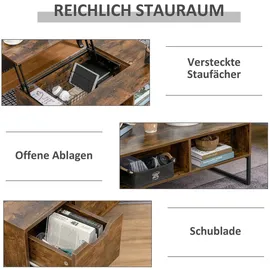Homcom Couchtisch mit Höhenverstellbarer Platte Spanplatte Braun 100 x 60 x 44cm