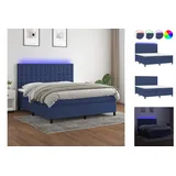 vidaXL Boxspringbett mit Matratze & LED Blau 160x200 cm Stoff