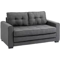 Homcom Schlafsofa Klappsofa 2-Sitzer Stoffsofa Leinen-Touch Gummiholz Grau, Kunststoff, 75x85x147.5 cm,