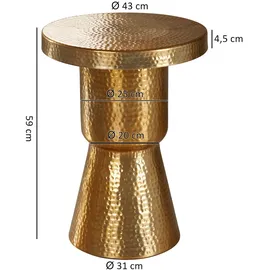 FineBuy Beistelltisch 43 x 59 cm Aluminium - Hammerschlag Alu kleiner Couchtisch - Orientalischer Design Wohnzimmertisch Gold