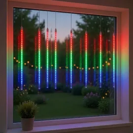Maclean Brackets Solar LED Eiszapfen Lichterkette 144 LED 8x 30cm 2,4m RGB IP44