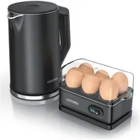 Arendo Frühstücks-Set Edelstahl Wasserkocher 1,5 l Schwarz