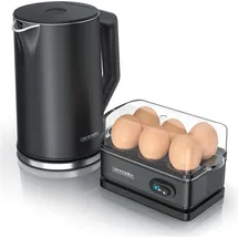 Arendo Frühstücks-Set Edelstahl Wasserkocher 1,5 l Schwarz