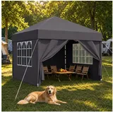 HOMALL Faltpavillon 3x3/3x6 m Gartenpavillon Höhenverstellbarer Pop Up Pavillon, mit 4 Seitenteilen, (Windfester Pavillon mit Seitenteilen und Tragetasche, für Garten Camping), Höhenverstellbar Gartenzelt mit mückennetz, UV-Schutz 50+ grau 300 cm