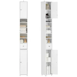 SoBuy BZR34-W Badezimmer Hochschrank mit 5 Fächern Badschrank Badregal mit 1 Schublade und Türen Weiß BHT ca: 20x180x20cm