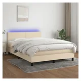 vidaXL Boxspringbett mit Matratze & LED Creme 140x200 cm Stoff