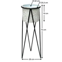DanDiBo Blumenhocker mit Topf Metall Schwarz Weiß L 75 cm Blumenständer 96043 Blumensäule Modern Pflanzenständer Pflanzenhocker