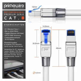 Primewire CAT 8 - Gigabit Ethernet LAN Kabel - 40 Gbit/s - S/FTP PIMF Schirmung - Netzwerkkabel - 30m
