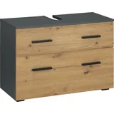 INOSIGN Waschbeckenunterschrank »Skara«, mit Klappe und Schubkasten, schwarze Griffe, Breite 80 cm, Höhe 55 cm