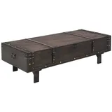 furnicato Couchtisch aus Massivholz in Antik-Optik 120 x 55 x 35 cm Braun (1-St), Vintage-Truhe mit Stauraum, Lederriemen und Metallapplikationen braun