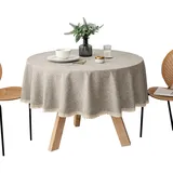 FANIVIN Cotton Linen Tischdecke Tischtuch Tischwäsche Couchtisch Küchentischabdeckung Tafeltuch Waterproof Rund Kaffee Durchmesser 160cm