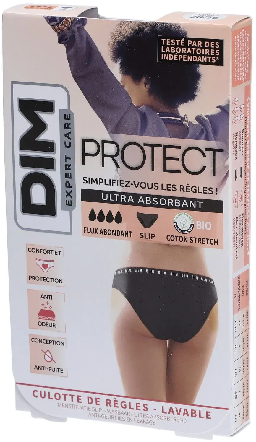 DIM Protect Waschbarer Menstruations-Slip - Slip - Bio-Baumwolle - Reichlicher Fluss - 36/38