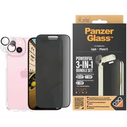 PanzerGlassTM Privacy 3-in-1 Set für iPhone 15 Schutzhülle, Kamera- und Display-Privat-Schutz