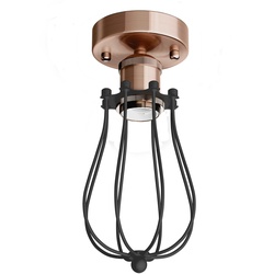 ledscom.de Vintage E27 Deckenleuchte RETRA, bronze, mit schwarzem Käfig-Schirm