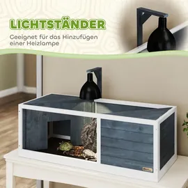 PawHut Schildkrötenhaus aus Holz, Schildkrötengehege mit zwei Haupthäusern, Grau
