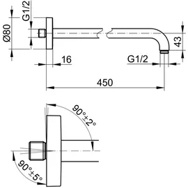 Keuco Brausearm Rosettenform rund, Ausladung 450 mm, 51688130400 Schwarzchrom gebürstet
