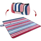 Walser Reisedecke XXL mit wasserdichter Rückseite, Campingdecke wärmeisoliert, Urlaubsdecke mit Tragegriff, Faltbare Stranddecke rot/blau 200x200cm