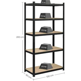 Songmics Lagerregal 50 cm x 100 cm x 200 cm Schwarz