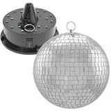 satisfire Spiegelkugel SET - RGBW20 - 20cm Spiegelkugel und Batteriemotor, LED Farbwechsel