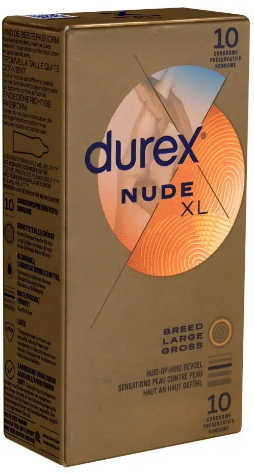 «Nude XL» ultra dünne und extra große Markenkondome (10 Kondome) 10 St