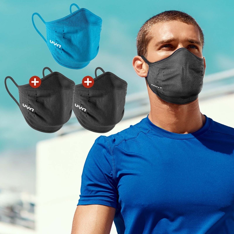 3er Pack UYN Community Mask Sportmaske Mund-Nasen-Bedeckung Herren black/blue M